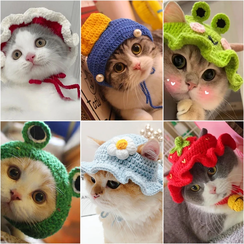 

Cute Refined Hat Elastic Autumn Winter Pet Hat Puppy Kittens Knitted Hat Party Photo Shoot Props Decoration Accessories