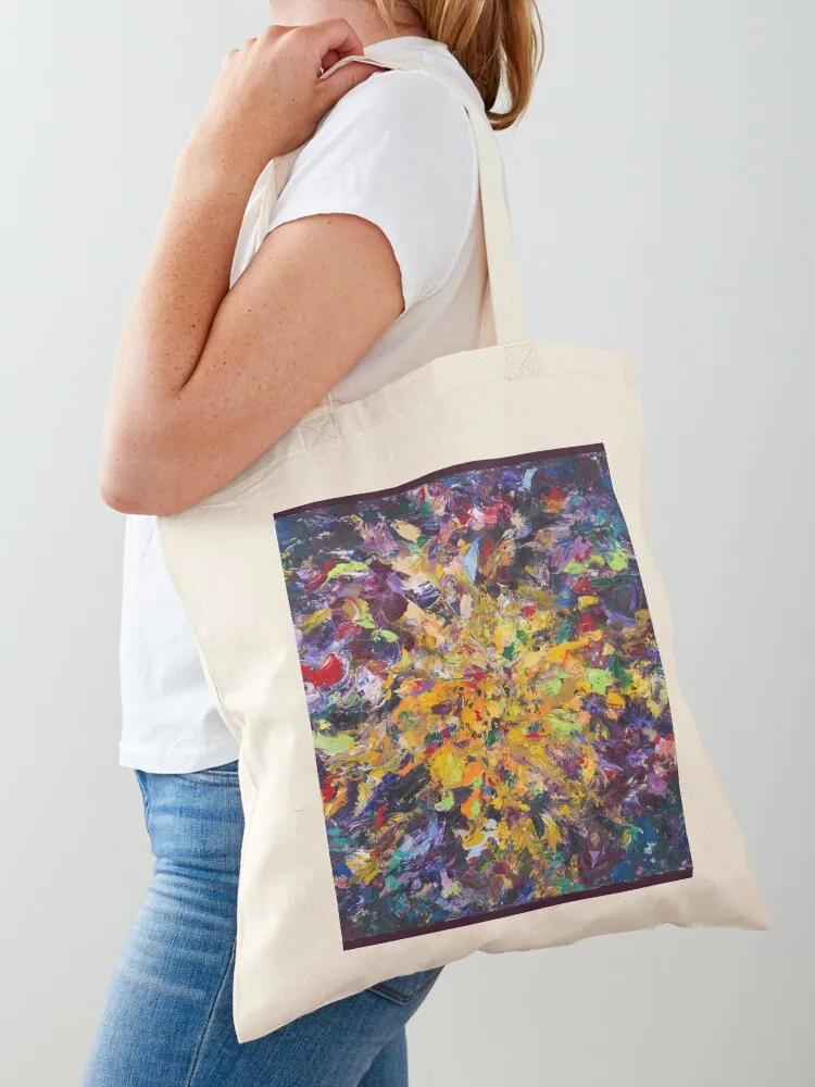 

Burst, Expressive Abstract Landscape, Purple & Yellow Painting by Courtney Hatcher Tote Bag Handbags tote bag screen