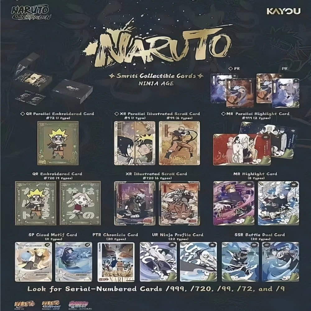 Original English Kayou Naruto Ninja Age Box Limited SE\XR\SP\QR\MR Collection Flash Card Anime Merchandise Kids Toy Birth Gifts