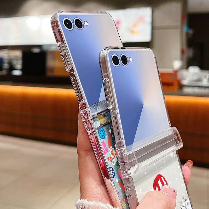 عيد ميلاد سعيد نمط واضح قضية الهاتف لسامسونج غالاكسي Z Flip 7 FE 6 5 4 3 5G للطي الغلاف الصلب لسامسونج Z Flip7 Flip6