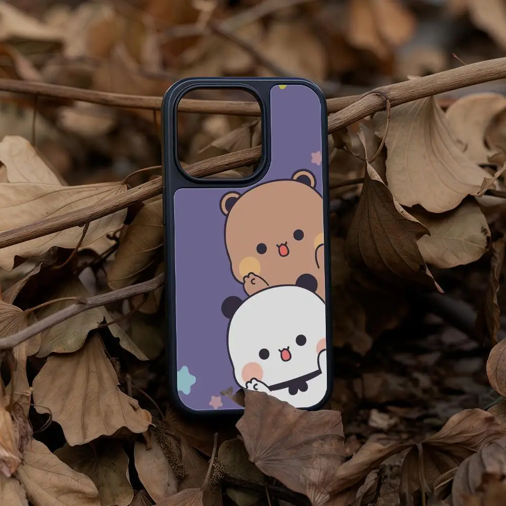 

Cute Bubu Dudu Phone Case For iPhone 17 16 15 14 13 12 Pro Max Plus Black Frame Acrylic Carbon Fiber Hard Shell