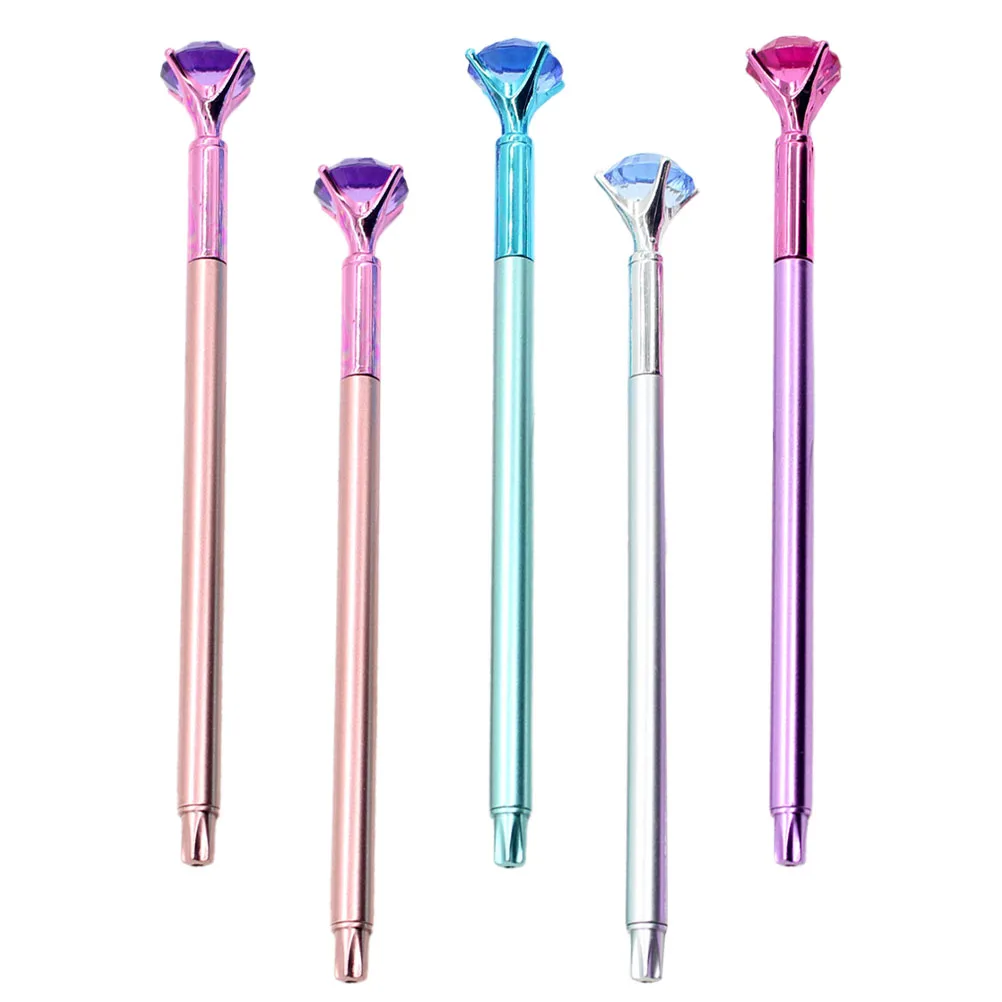 

5pcs Diamond Design Student Black Refill Plastic Smooth Writing Portable Signing Pen Stationery