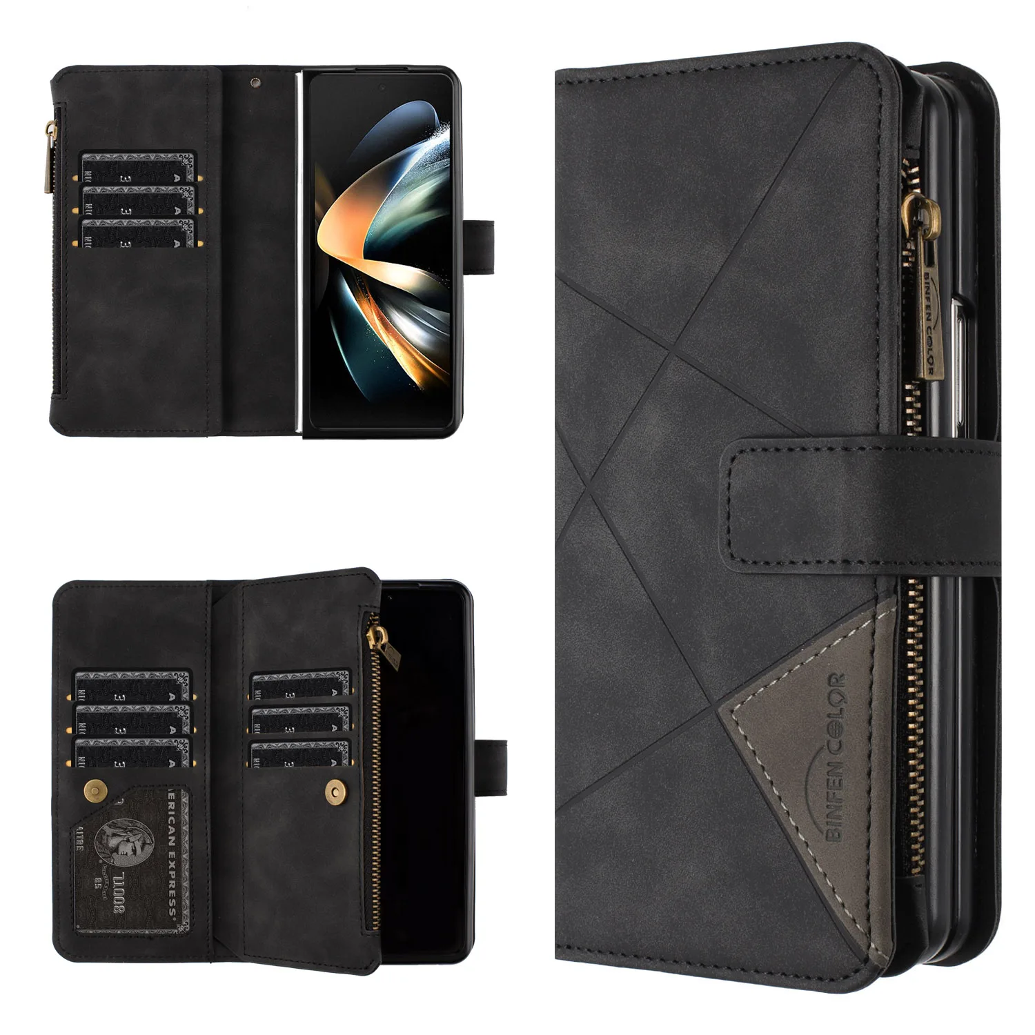 For Samsung Galaxy Z Fold 6 5 4 3 Case Newly Luxury Rhombus Zippered Wallet Leather Folding All-inclusive Shockproof Hard Cover