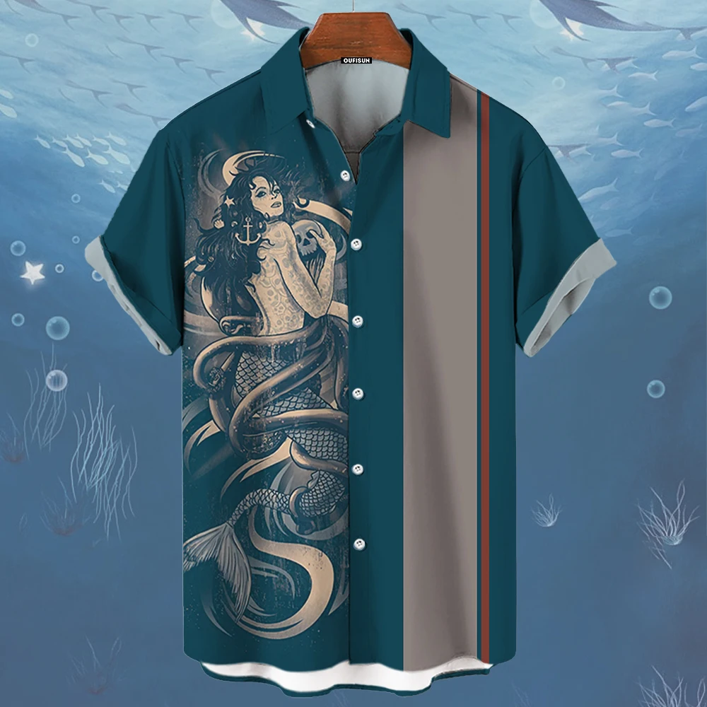 Men's Shirt Marine Animal Printing Clothing Beach Vacation Hawaiian Shirt Single-Breasted Leisure Lapel Fashion Short Sleeve Top