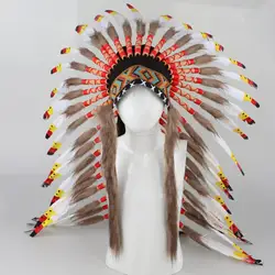 American Chief Indian Feather Headdress Headwear Hat Photo Props for Cosplay Performance Costume Party Stage Hat Fancy Dress