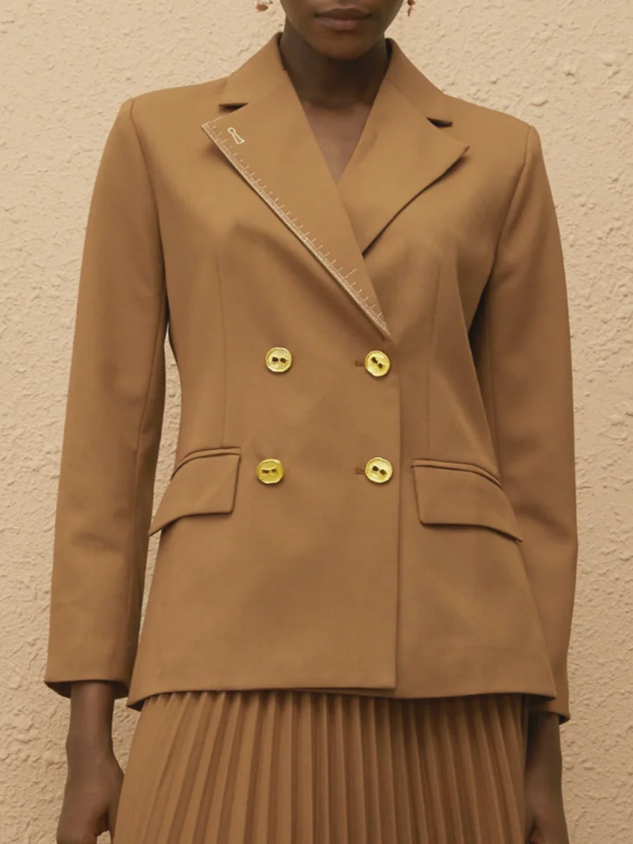 VGH フレンチスタイルヴィンテージスリミングソリッドブレザー女性のためのラペル長袖スプライスボタン気質コート女性のファッション新