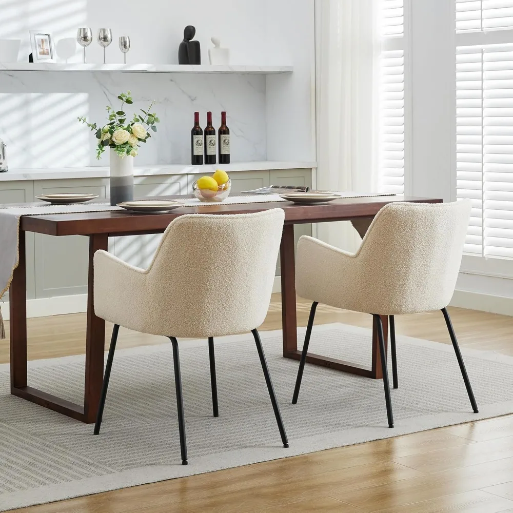 طقم كراسي طعام حديثة مكون من 2 - كراسي عشاء مطبخ شيربا منجدة بأذرع كراسي مريحة مع مقعد عريض #6