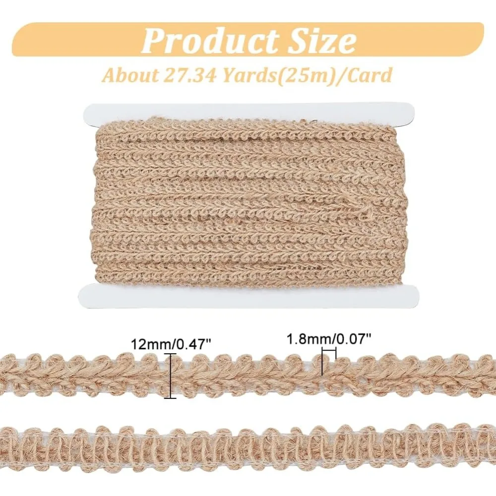 22 Yard Braided Burlap Ribbon Burlywood Lace Craft Ribbon 11mm(3/8 Inch) Rustic Woven Braid Trim Jute Ribbons making kit