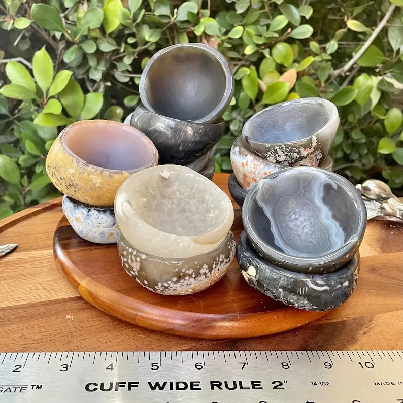 Agate Crystal Incense Bowl - Crystal Decorative Altar Bowl Polished Agate Geode Storage Jewelry Dish, Unique Gift