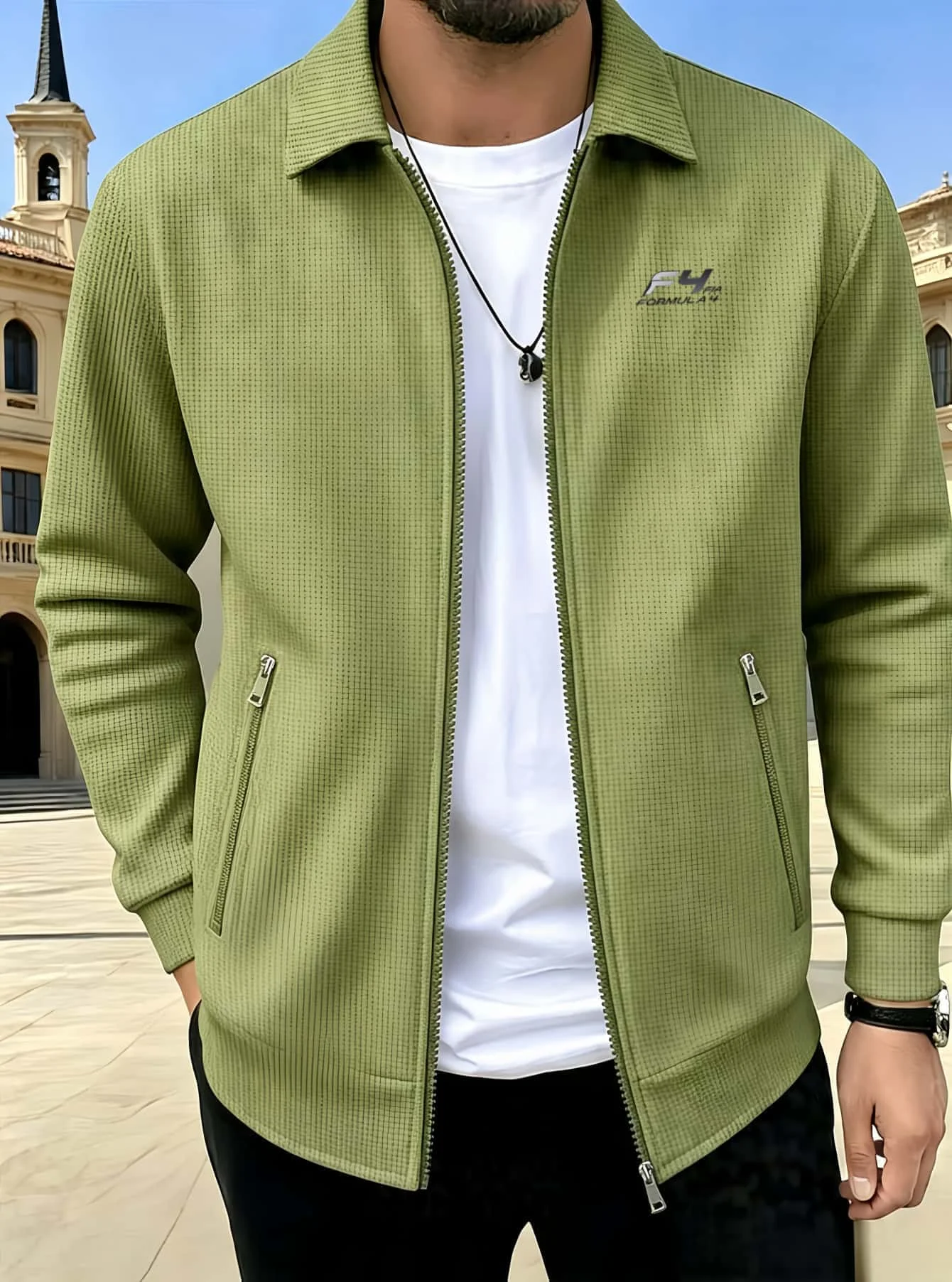 Turn-up collar coat - simple“F4 print - stylish and mature charm - three-dimensional texture to enhance the level of dressing -