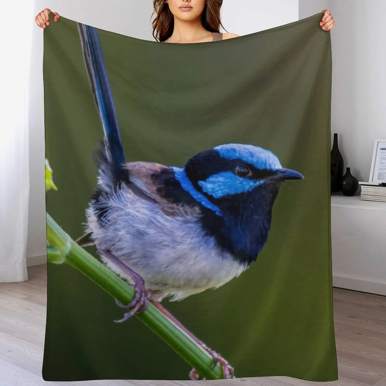 Australian Superb Fairy-Wren Throw Blanket Soft Beds bed plaid valentine gift ideas Blankets