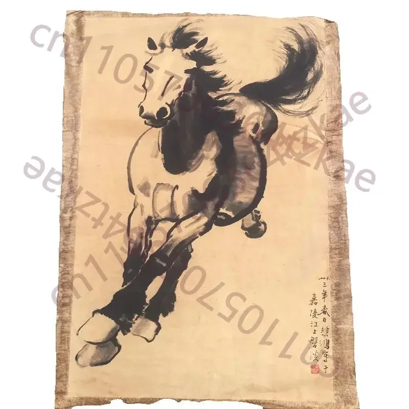 China Old Scroll The works Painter Xu Beihong's galloping horse painting , Rice Paper Painting Slice,Decorative Picture Art