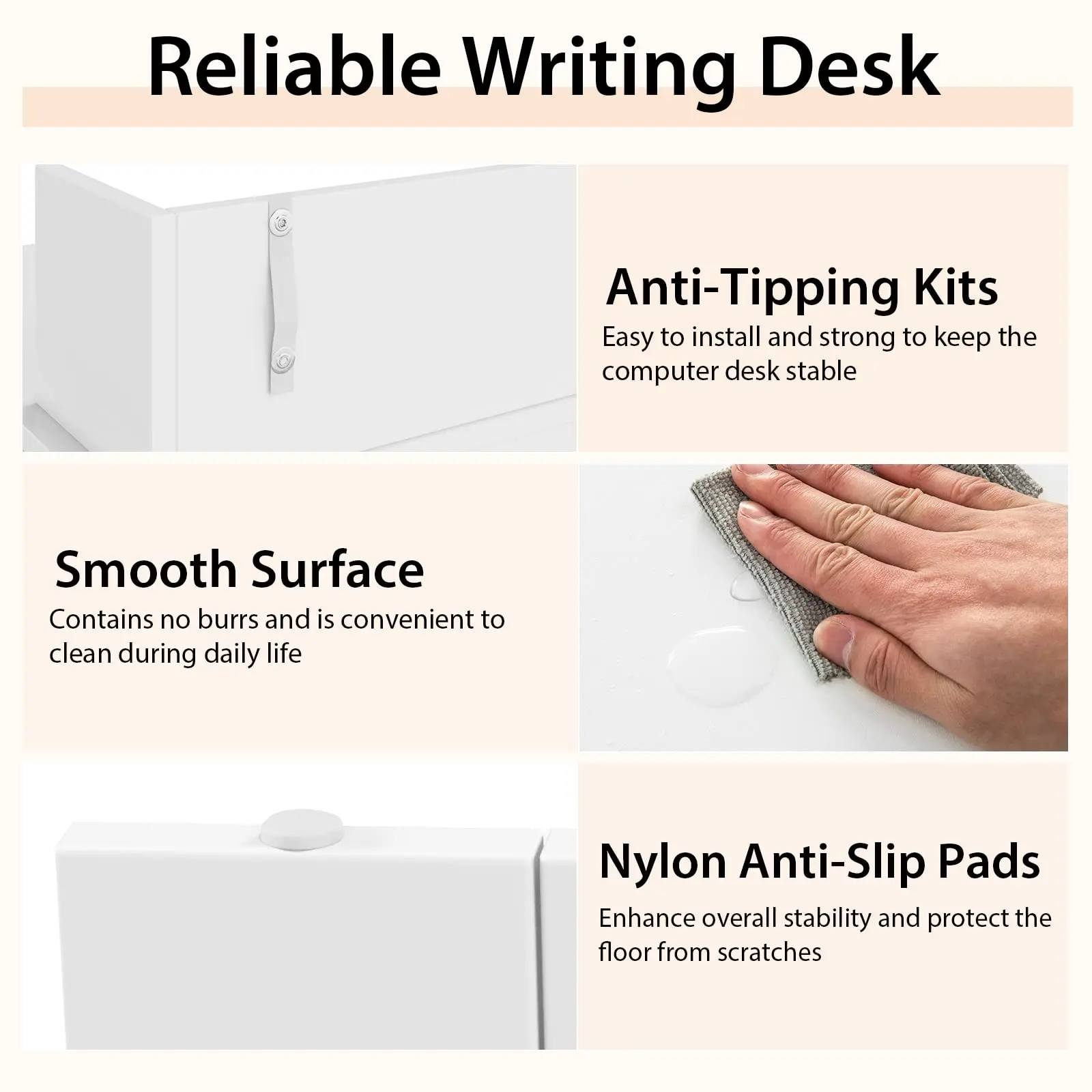 White Desk with Storage Bookshelf, Home Office Computer Desk with Dual 3 Tier Bookshelf & Monitor Shelf, Study Writing Desk image 6
