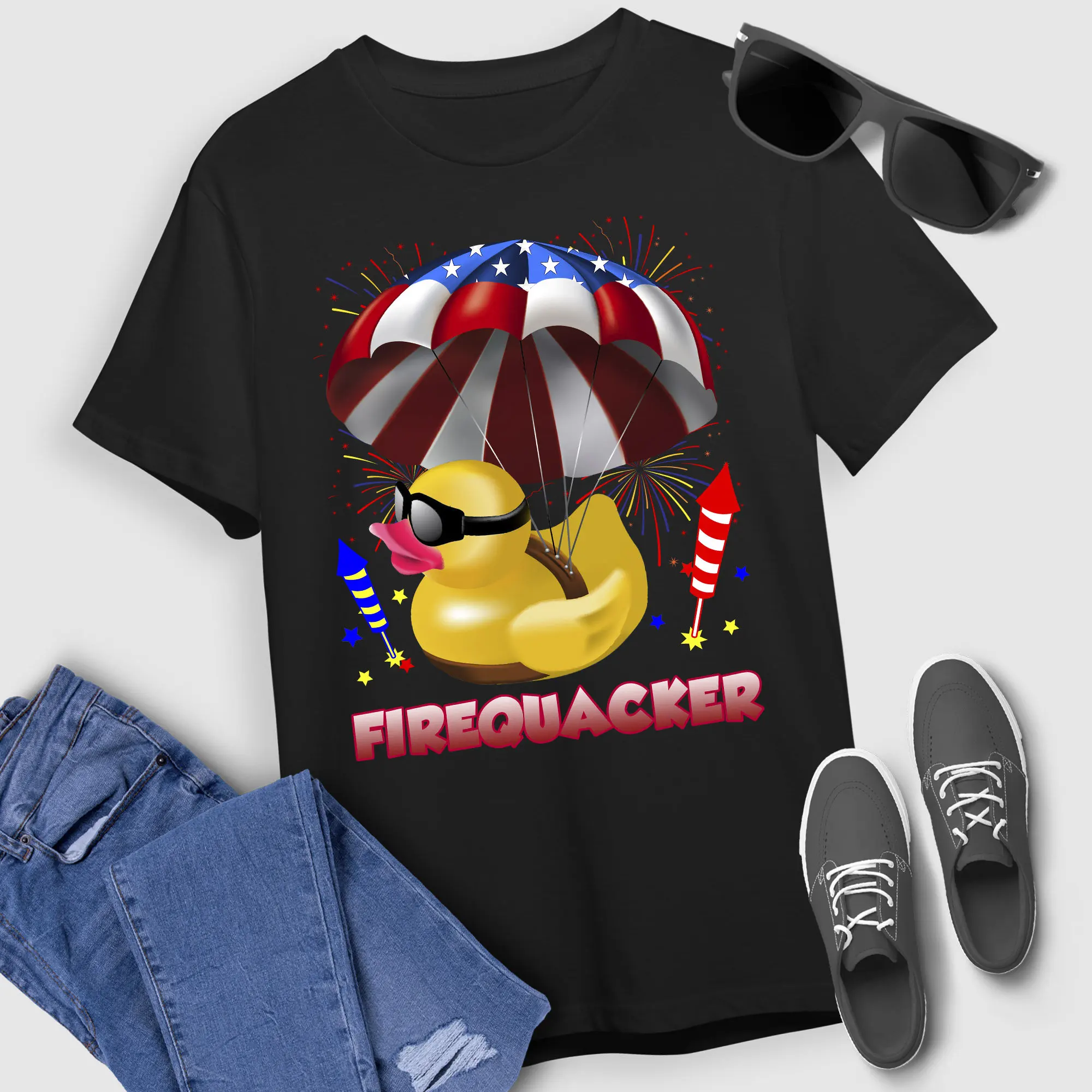 Firecracker T Shirt Fourth of July USA Patriotic Rubber Duck For