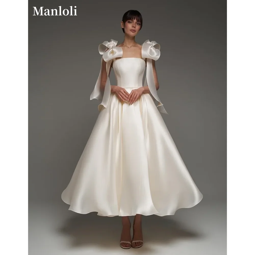 Robe de mariée trapèze élégante, col carré ivoire, épaules dénudées et longueur cheville, robe de soirée formelle, personnalisation