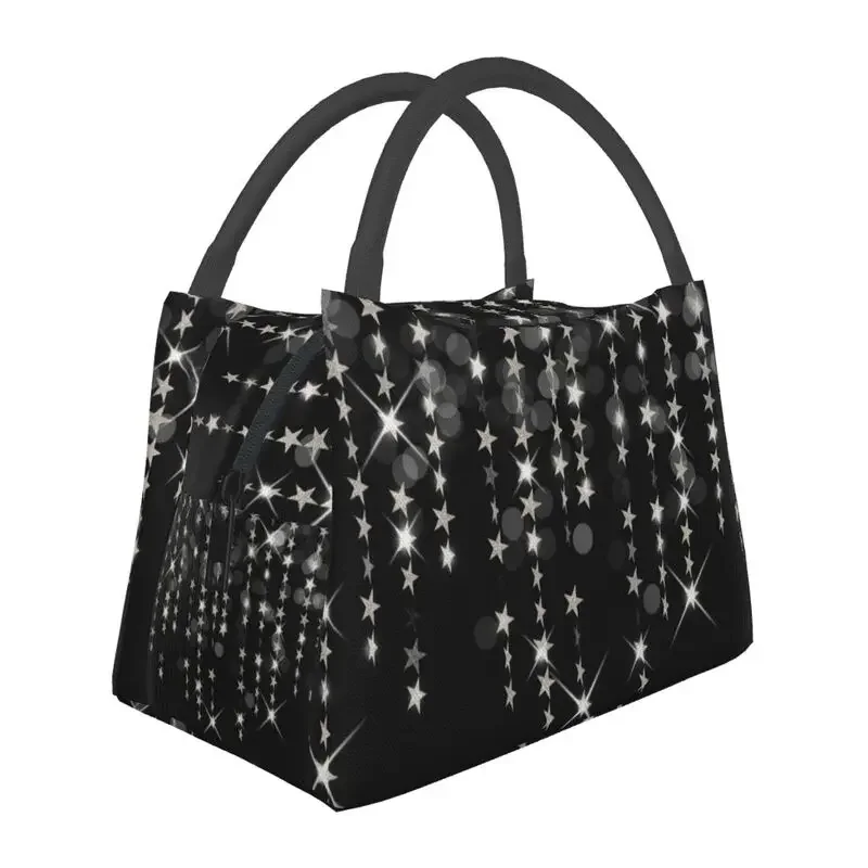 Silver Hanging Star Strands Insulated Lunch Bags Fashion Rhinestones Diamonds Thermal Cooler Lunch Tote Office Picnic Travel