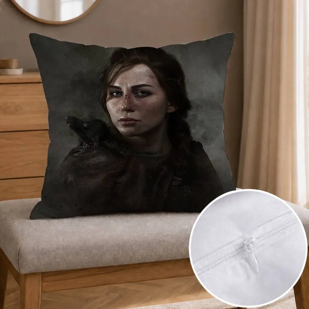 A-A P-Plague Tale R-Resonance Double-sided Printed Square Decorative Cushion Cover for Sofa Living Room Home Decor