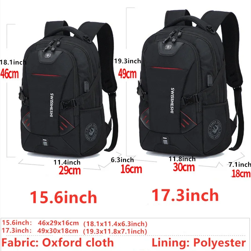 Men's Backpacks Anti-Theft Waterproof Multifunctional 17-Inch Laptop Bag with USB Charging for Business Travel Students