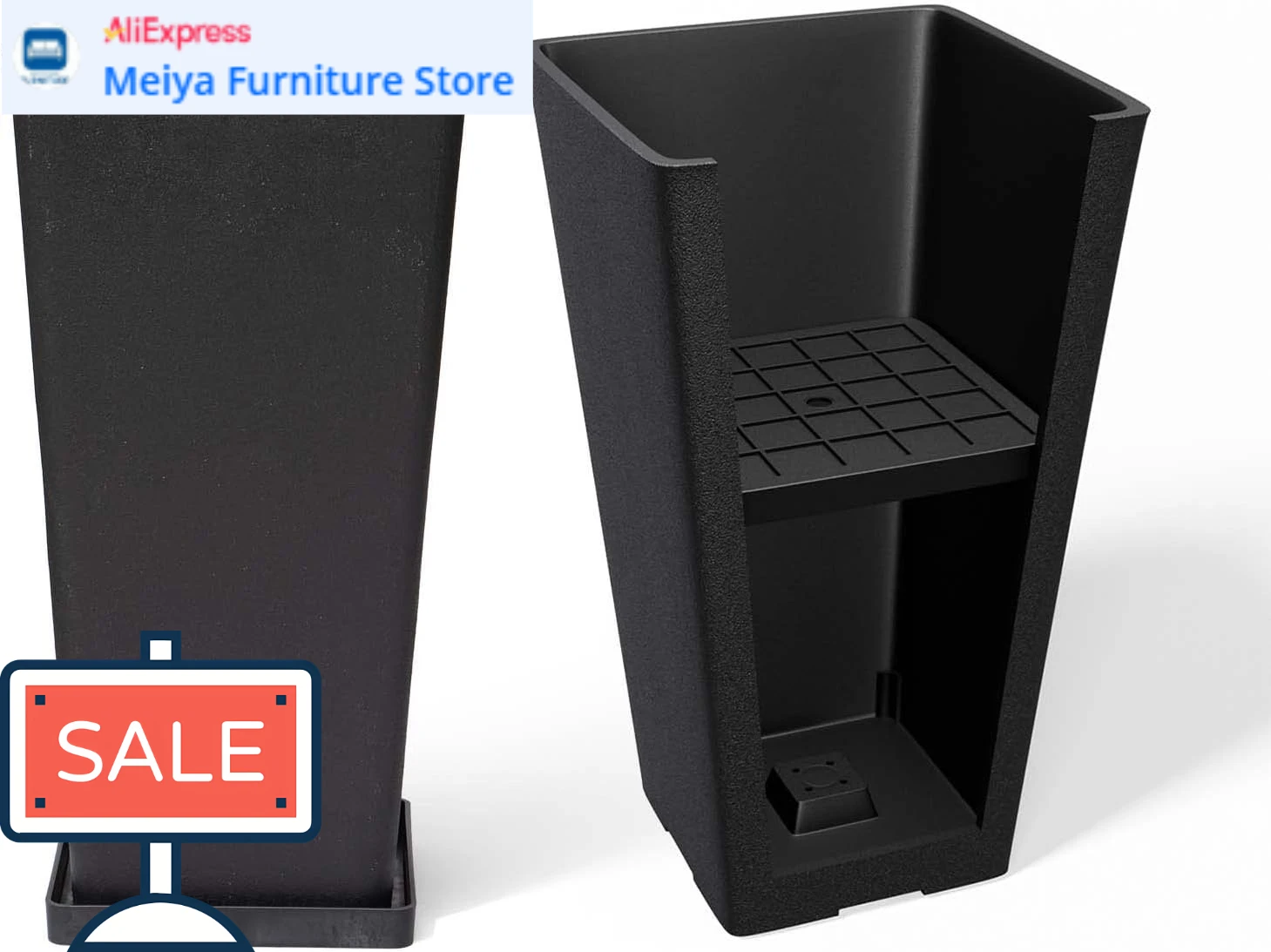 

Tall Planters 20 Inch, Flower Pot Pack 2, Patio Deck Indoor Outdoor Garden Tree Planters (Black)