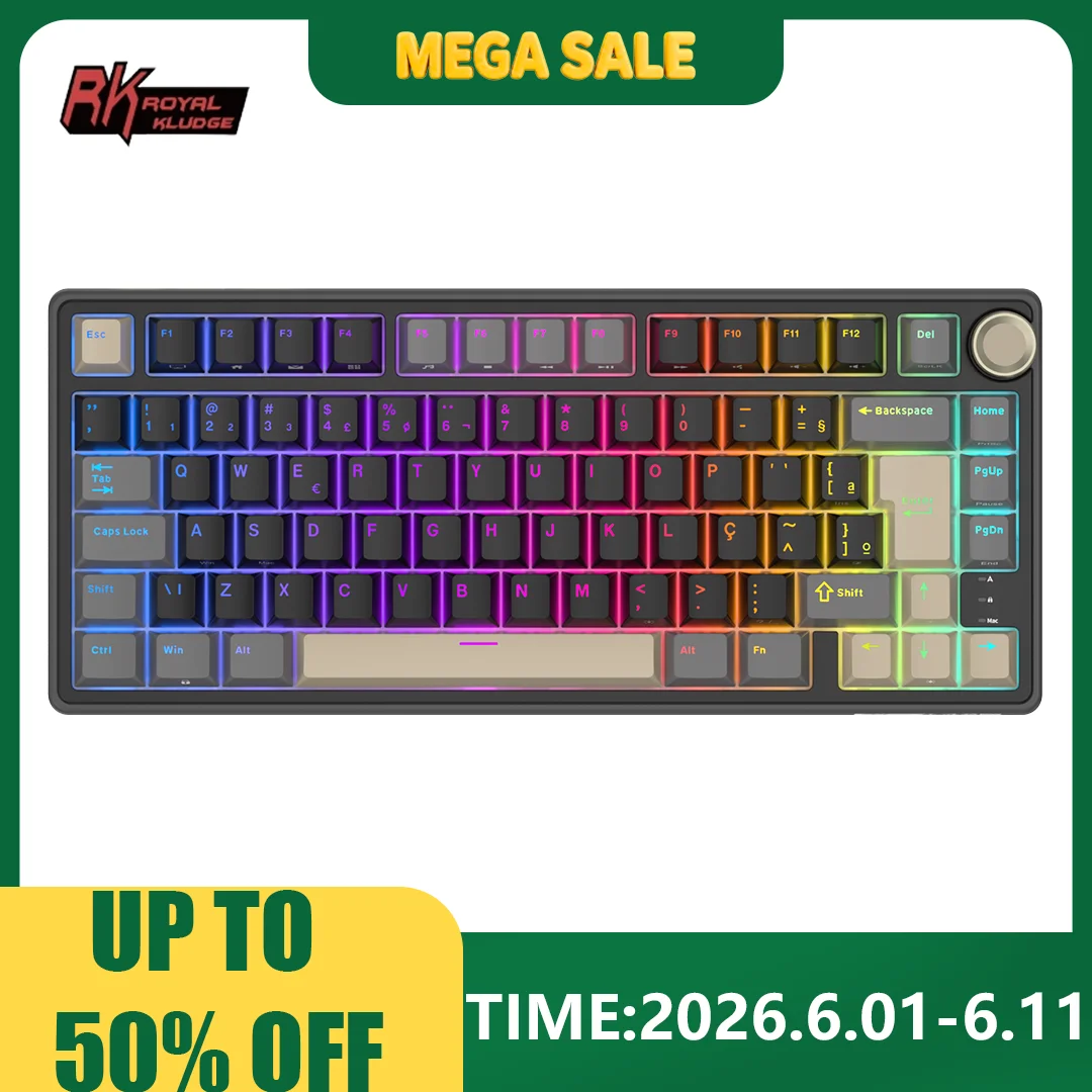 Teclado para jogos com fio Royal Kludge RK R75 80 teclas 80% junta RGB retroiluminado teclado mecânico hot-swappable com teclas MDA PBT