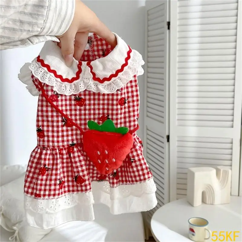 

55KF Strawberry Pattern Pet Dress Soft Thin Dog Cooling Dress Princesses Dress for Daily Walking or Parties