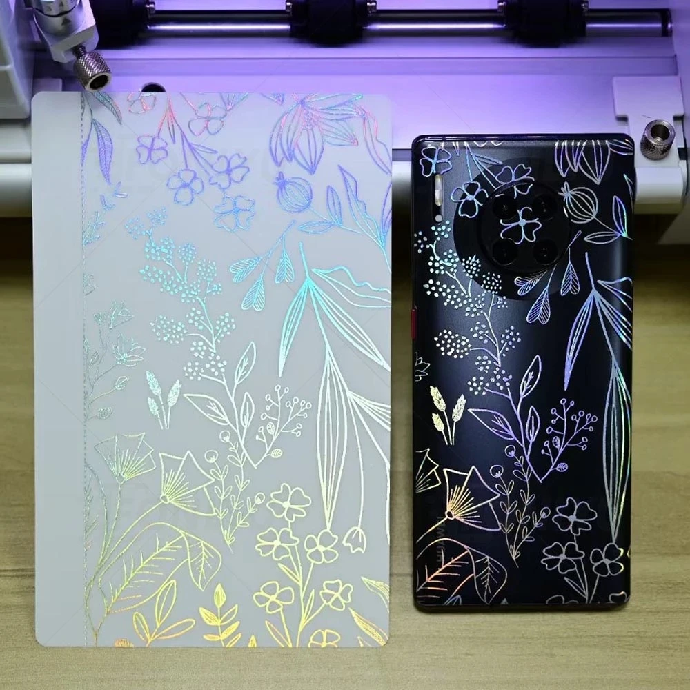 FONLYU 50 sztuk kolorowe przezroczyste błyszczące tylne naklejki skórki na tylną obudowę telefonu komórkowego szklana folia zabezpieczająca ekran maszyna do cięcia — zdjęcie 5