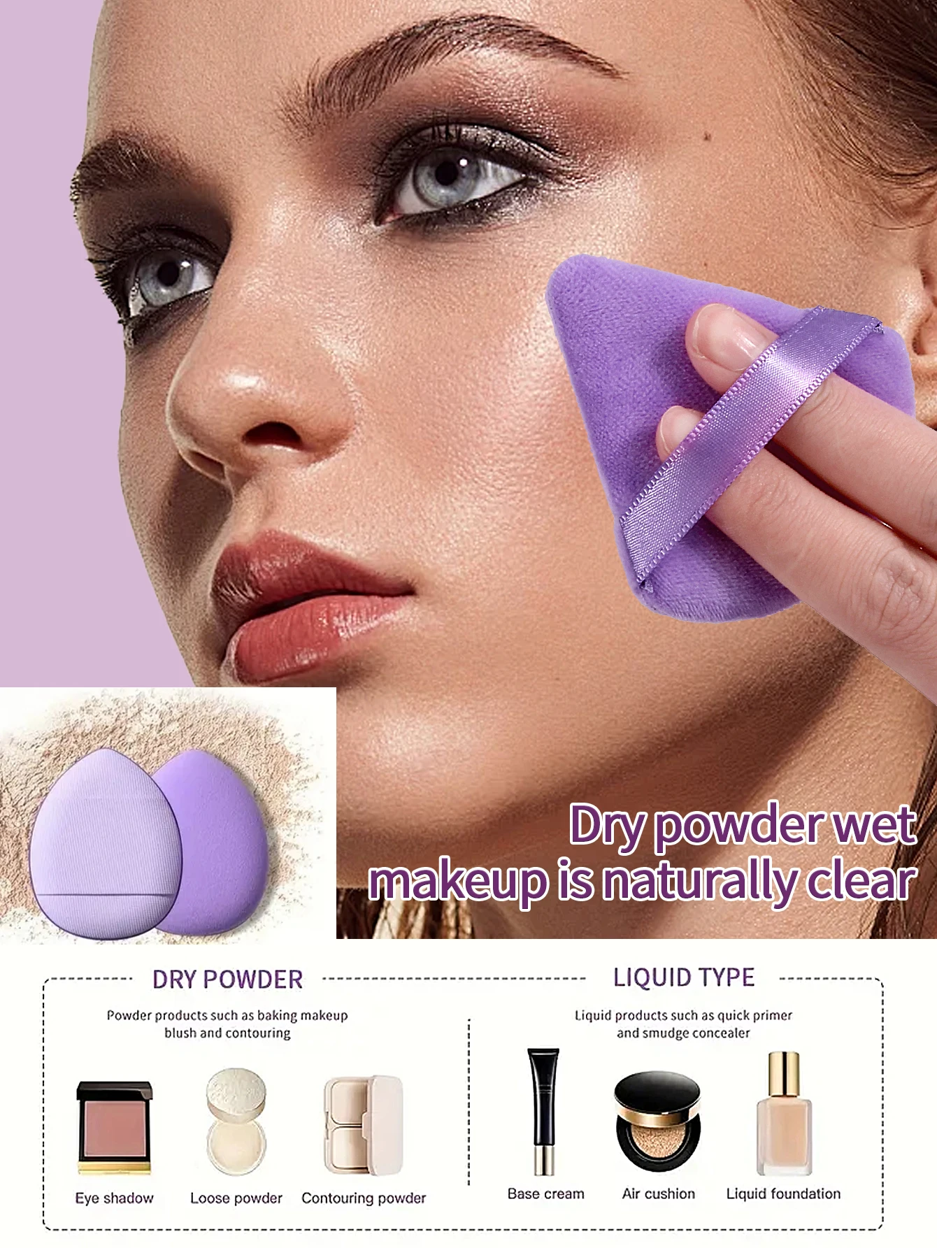 Set di pennelli per trucco occhi da 16 pezzi, pennello per ombretto, pennello per mascara, pennello per eyeliner + soffio per cipria triangolare, mini soffio per cipria