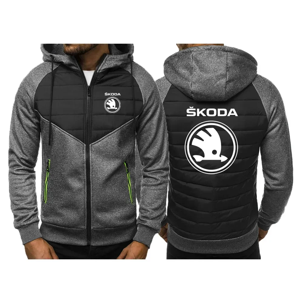 Veste à capuche avec logo de voiture Skoda pour hommes, sweats à capuche décontractés, impression épaisse, fermeture éclair, printemps, automne, hiver, rue haute, nouveau, 2023