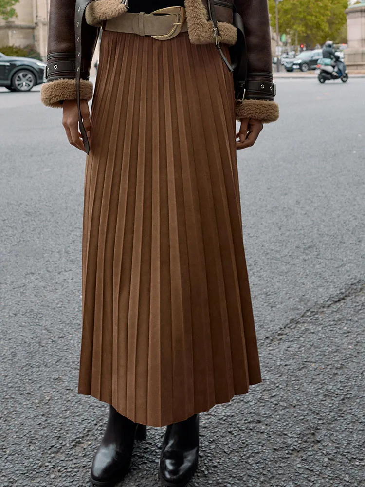 Winter 2025, neuer Damen-Midirock mit Samtstruktur und Gürtel, ethnisches Bühnenkostüm, faionable Ele Damenhose