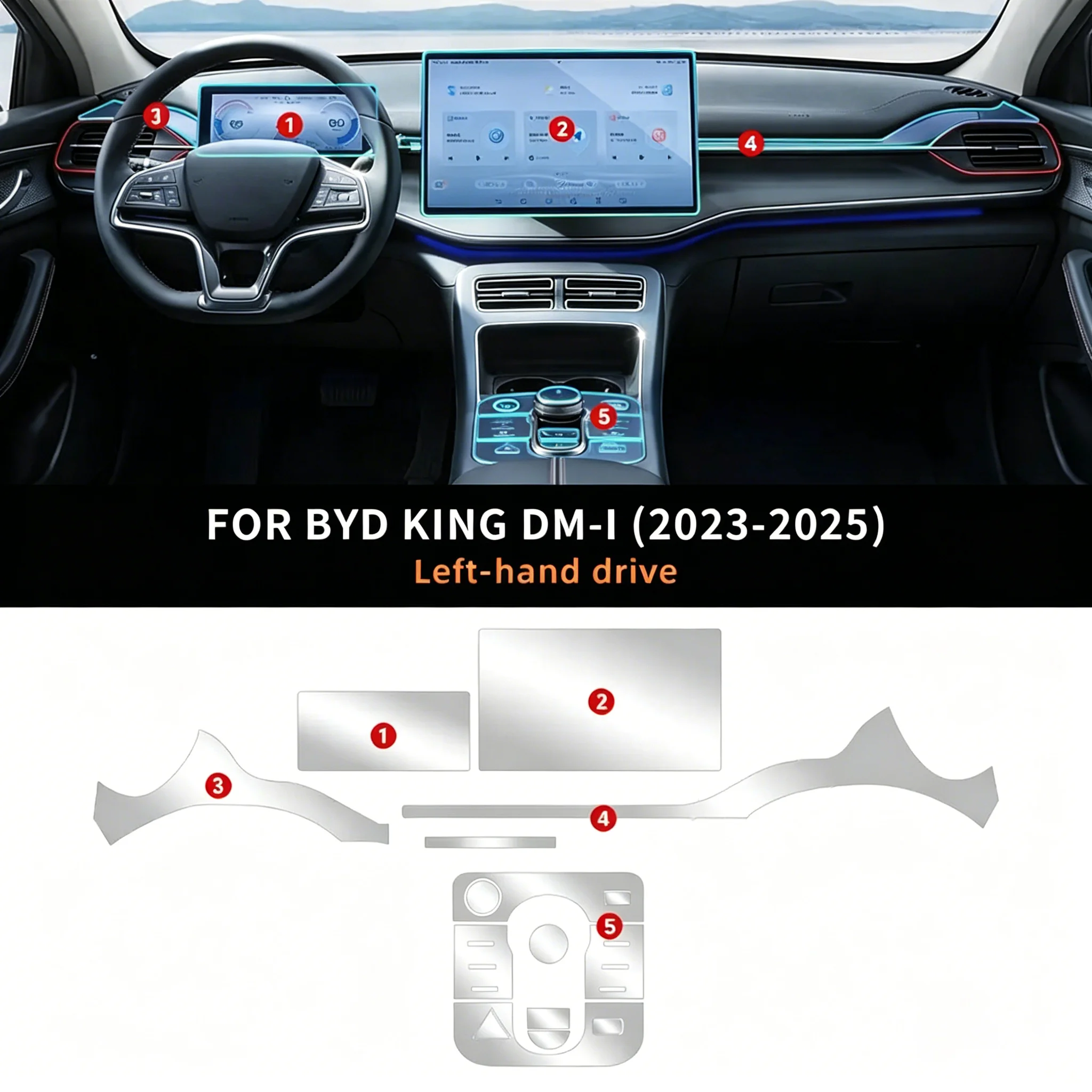Für BYD KING DM-i 2023-2025 Innenraum-Zubehör Transparente TPU-Folie für Schaltpanel und GPS-Mittelkonsole PPF-Aufkleber – Detail 2