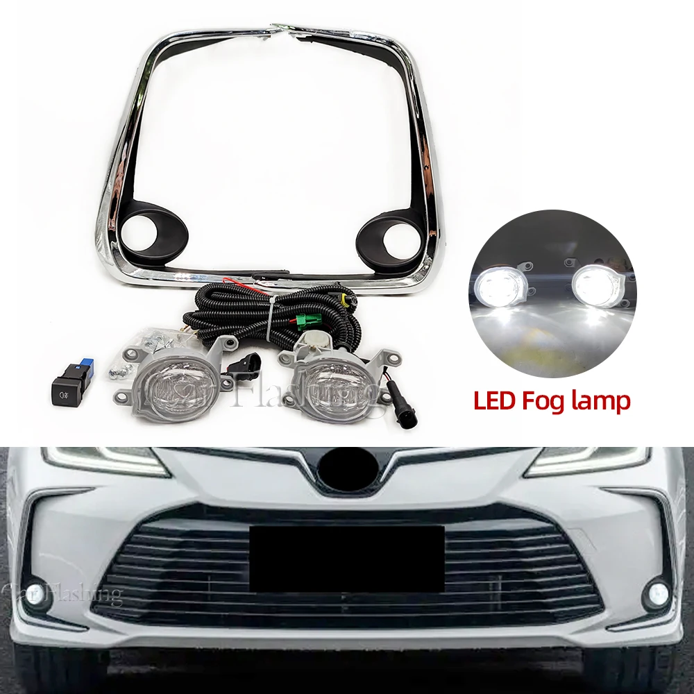 1 Set Front LED Fog Lights Fog Lamp For Toyota Corolla Altis 2019 2020 2021 2022 Chrome Trim With Harness Wiring Cover Grille