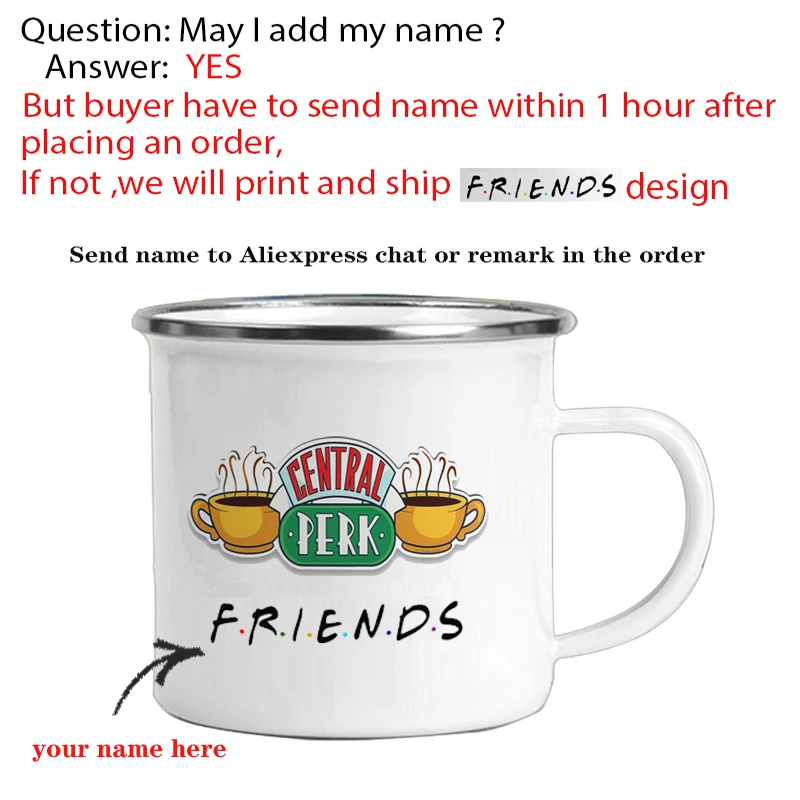 Dropshipping Personalized Name Central Perk Design Cup 12oz Enamel Wholesale Coffee Mug Tea Milk Cups