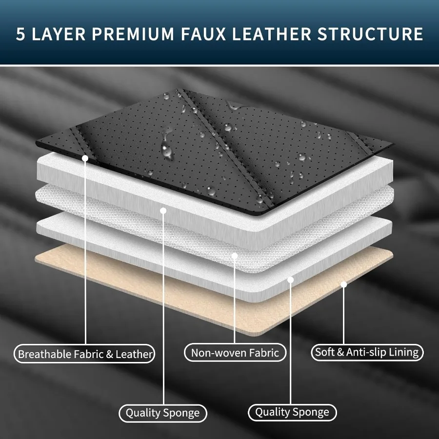 أغطية مقاعد السيارة مجموعة كاملة من أغطية مقاعد الجلد للسيارات حامي مقعد السيارة مقاوم للماء غير قابل للانزلاق أغطية داخلية للسيارة تناسب معظم كاليفورنيا #4