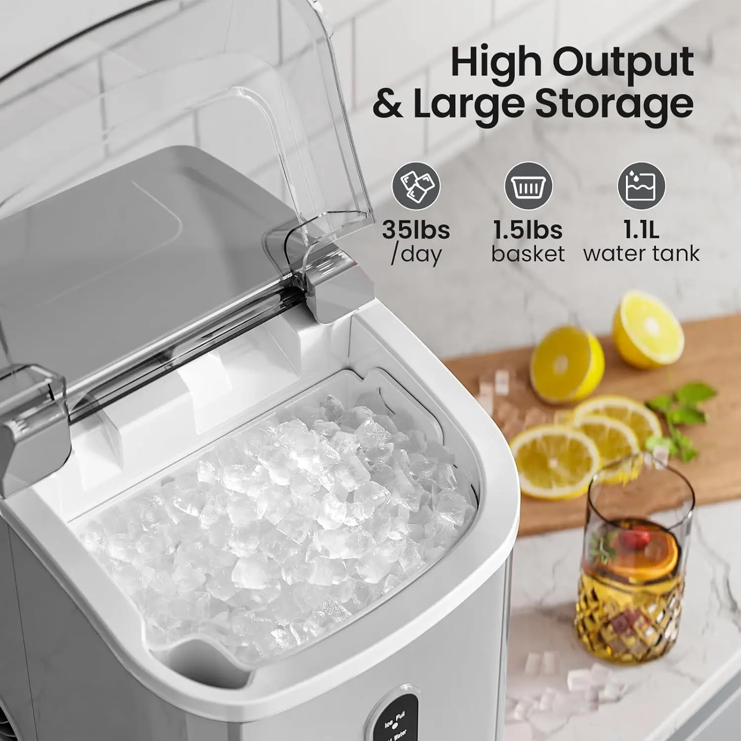 Maker Countertop,35lbs/24H,Portable Pebble Ice Machine with Handle,Self-Cleaning Function,Pellet Ice Maker for Home/Kitchen/Offi