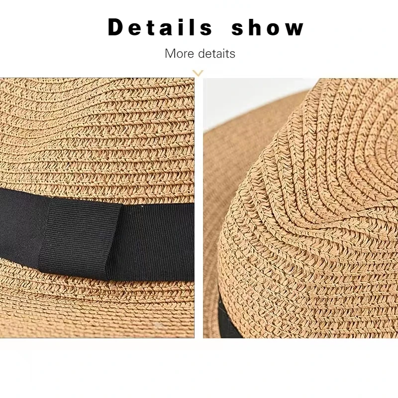 Große Größe 56-58 59-60 cm Neue Natürliche Panama Stroh Hut Sommer Männer Frauen Breite Krempe strand UV Schutz Fedora Sonnenhut Großhandel – Detail 19