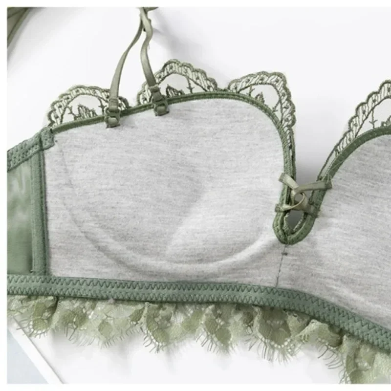 레이스 꽃 자수 섹시 브라 편안한 조절 가능한 여성 속옷 3/4 컵 무선 소녀 브래지어 브라렛