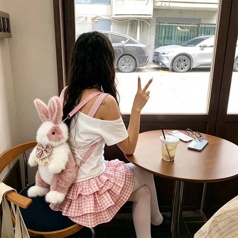 リアルなウサギのバックパックぬいぐるみキッズスクールバッグ旅行用財布かわいい漫画動物キッズおもちゃ女の子用財布バッグ1
