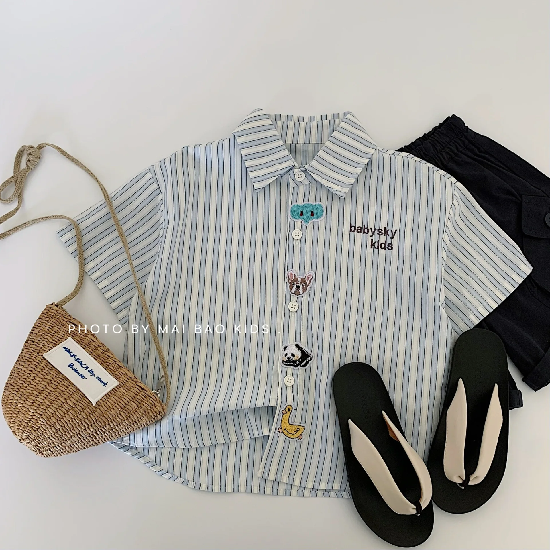 

Striped Short Sleeved Shirt 2025 Summer New Fashionable Cute Casual Korean All-match Loose Embroidered Shirt
