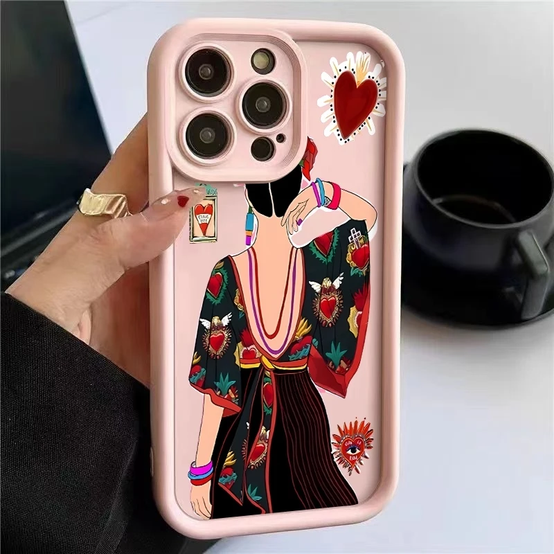 

Frida Style Folk Art Pattern Phone Case For iPhone 17 16 Pro Max 11 13 12 14 15 8 7 Plus XS XR X 16E 17E Shockproof Bumper Cover