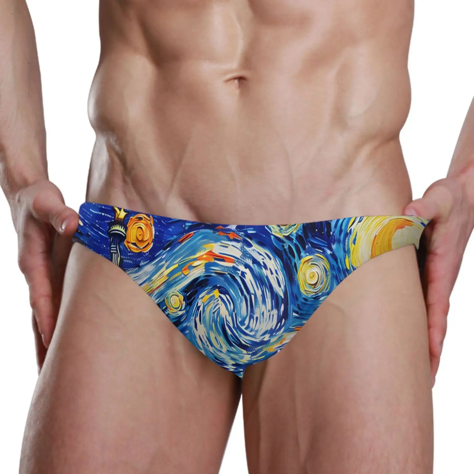 Man Brand Swimming Briefs Low Waist Van Gogh oil painting Swimwear drop With Push-up Pad Sexy Shorts Trunks Boxers Men's Swim gallery 4