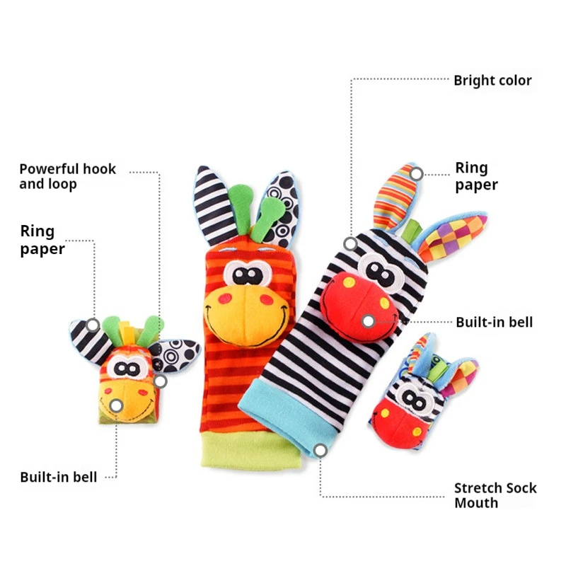 BabySocks Wrist Strap Rattles Foot Finder Rattle Socks for Babies 0-12 Months Black White High Contrast Infant Soft Sensory Toys