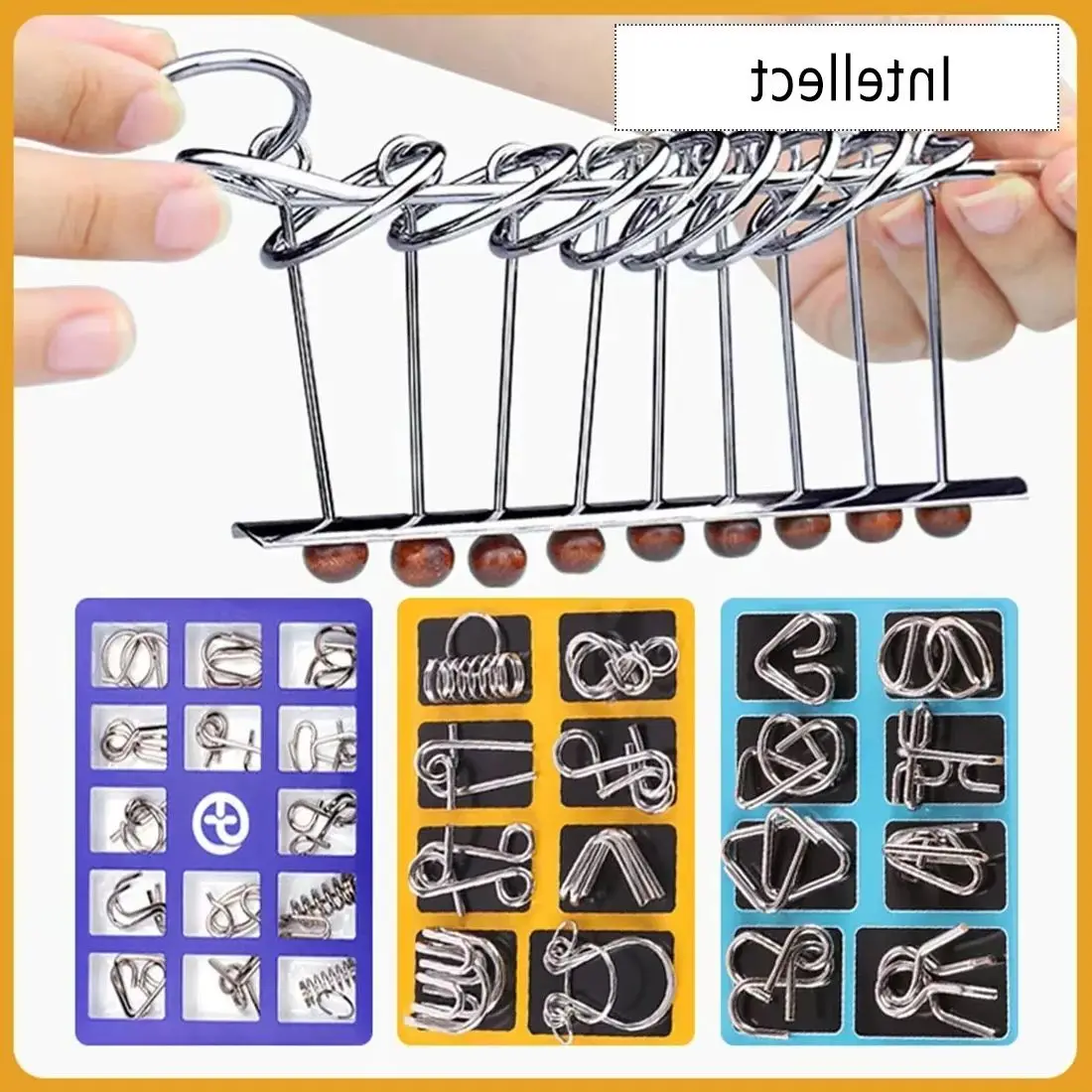 Metal Puzzle Mind Brain Teaser Magic Wire Rings Puzzles Game Disentanglement Iron Link Unlock IQ Test For Kids Educational Toys