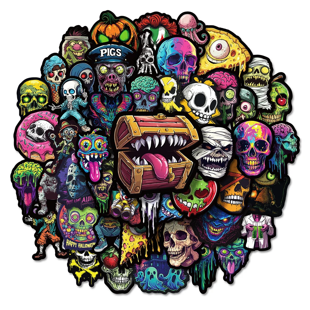 10/30/50pcs Cool Gothic Horror Skull Stickers Decals DIY Skateboard Laptop Phone Suitcase Waterproof Sticker Kids Classics Toys