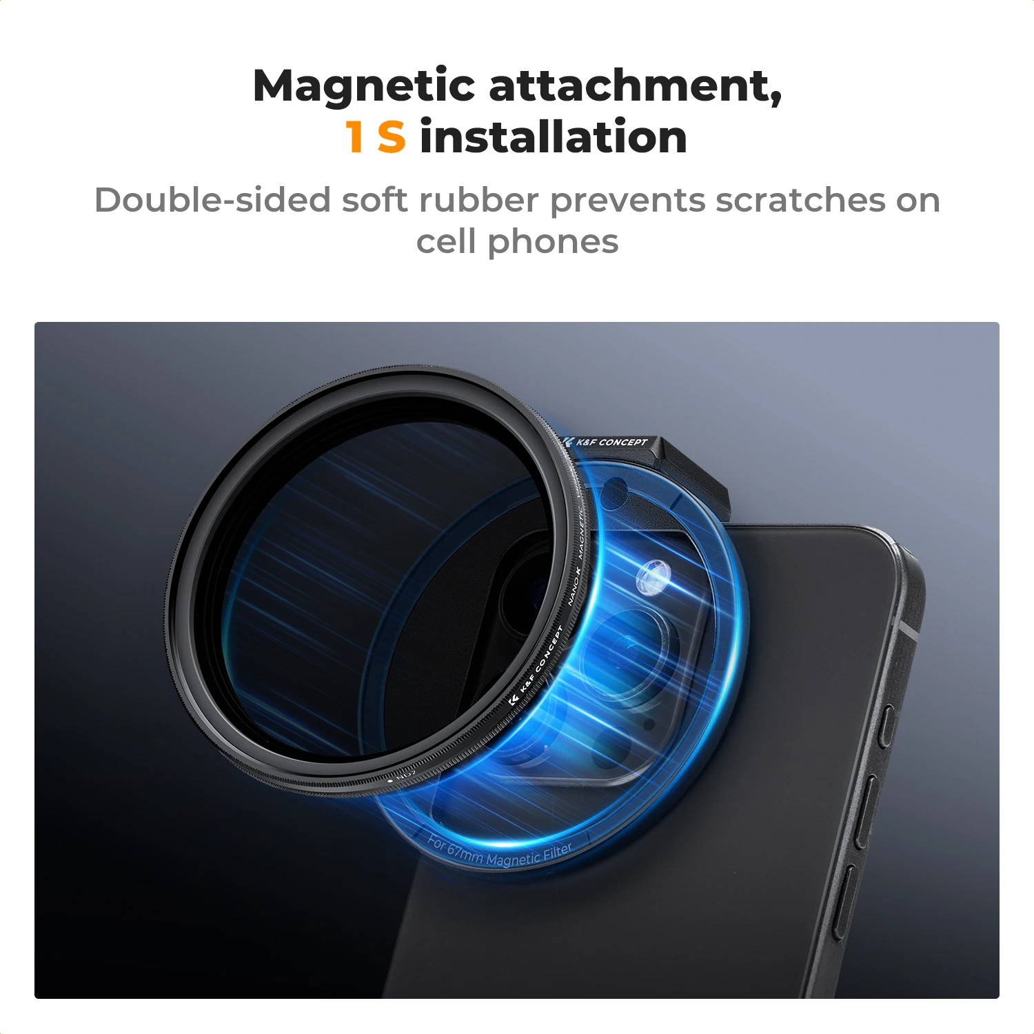 K&F Concept 67mm Variable Phone ND2-32 Filter Clip-On Magnetic VND Filter (1-5 Stop) For Iphone Huawei Xiaomi Phones Camera Lens