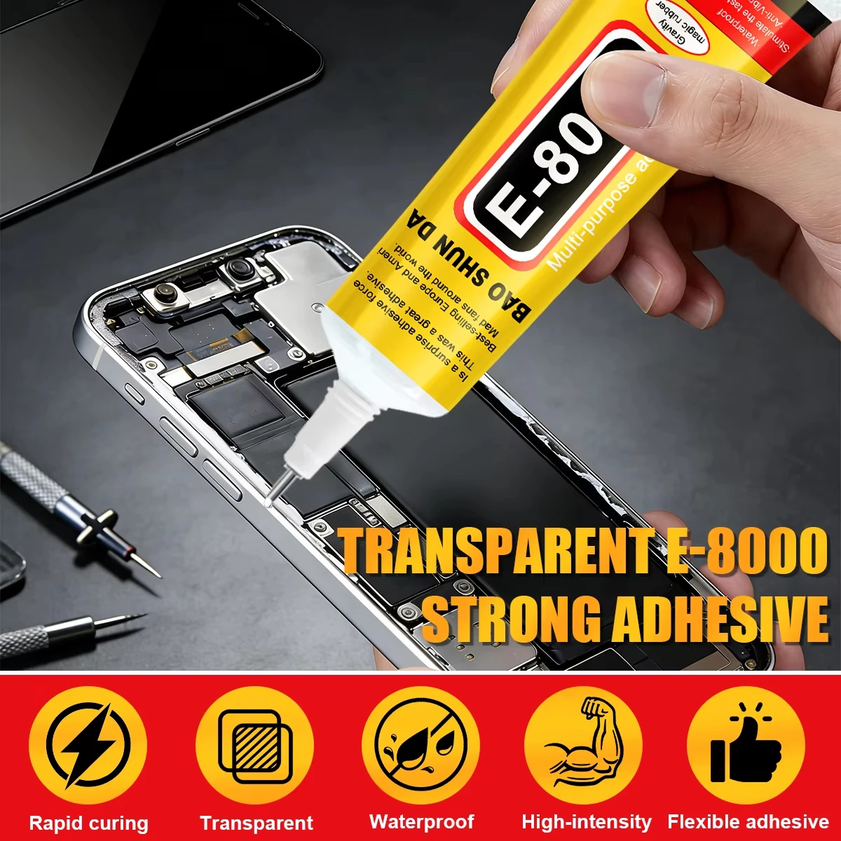 B7000/E8000 Universal Glue for Mobile Phones, Epoxy Resin Glue (Suitable for Metal, Plastic, Glass Screen Repair and Splicing) Waterproof and Transparent (15/110g)