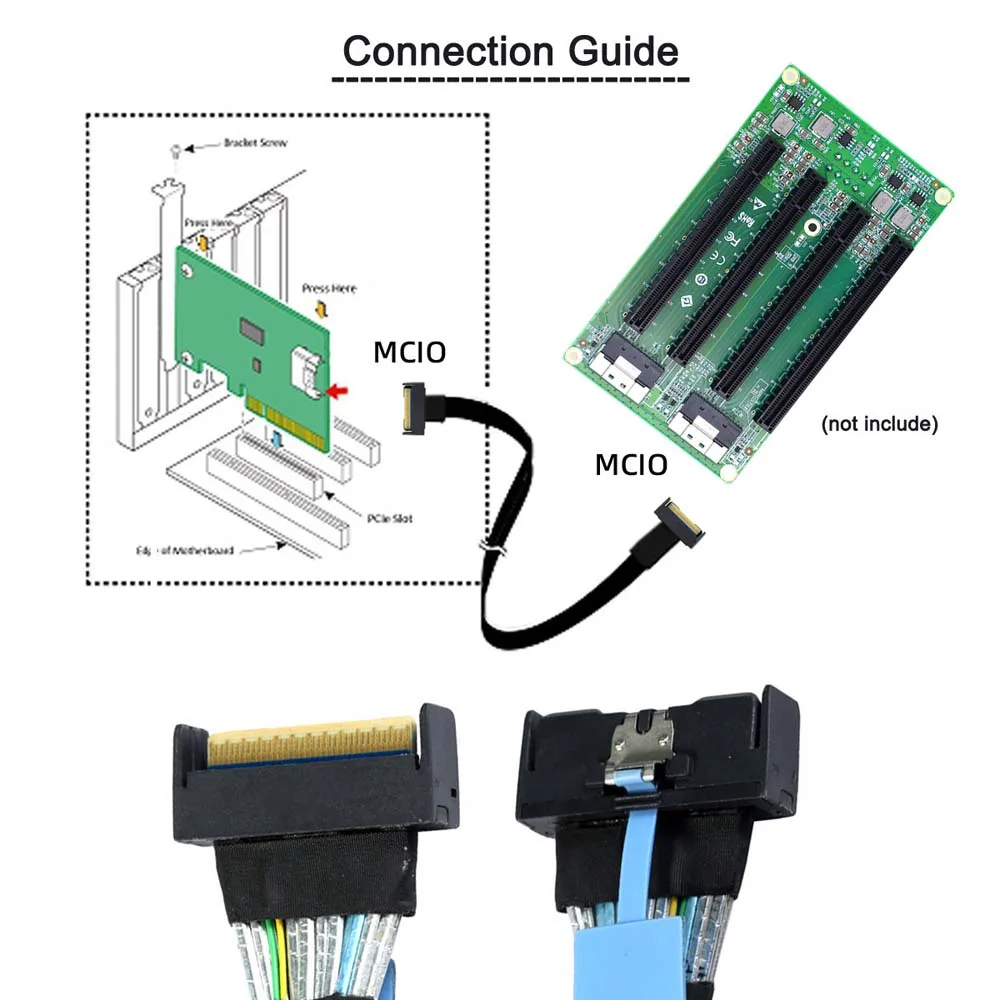 PCI-E 5.0 Mini Cool Edge IO MCIO STR SFF-8654 PCI-E Slimline SAS 8i 74Pin Male to SFF-8654 SAS 4.0 74Pin Male SFF-8654 50cm