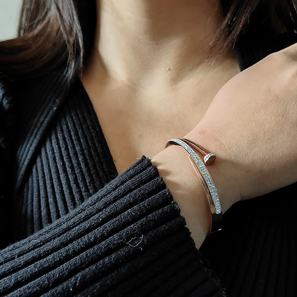 

Fashionable ring narrow diamond-set women's 18K bracelet, trendy stainless steel bracelet, birthday gift for girlfriend