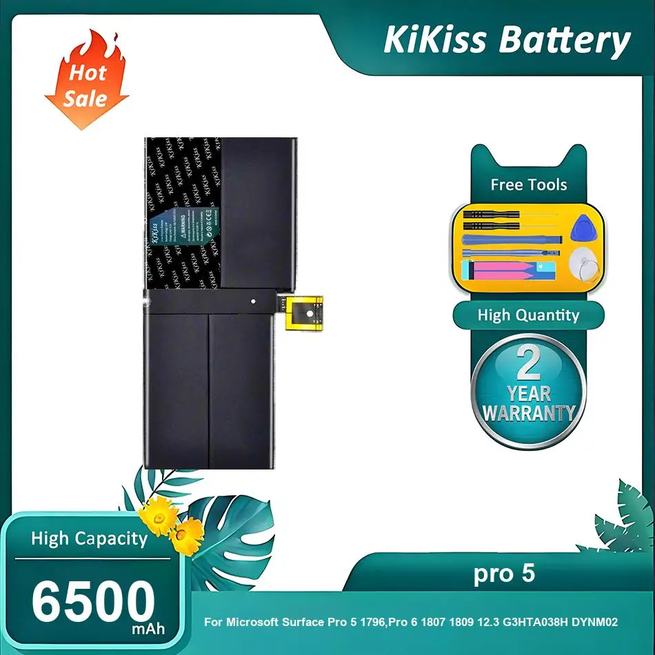 

Сменная батарея для планшетов Microsoft Surface Pro 5 1796, Pro 6 1807 1809 12.3 Series G3HTA038H DYNM02, Pro 5, 6500 мАч