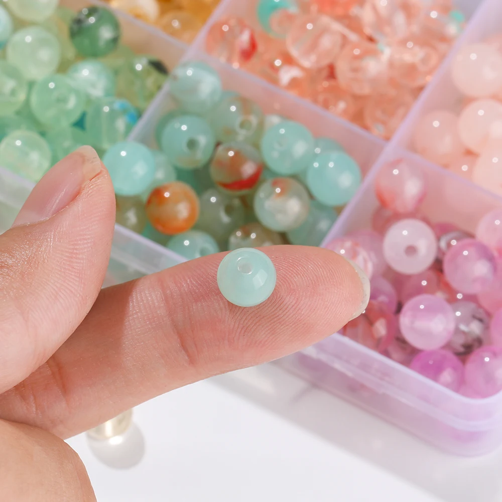 20 قطعة 8 مللي متر لون هلام نتيجة جولة الاكريليك الخرز فضفاض خزر عازل نمط لصنع المجوهرات قلادة سوار ذاتي الصنع