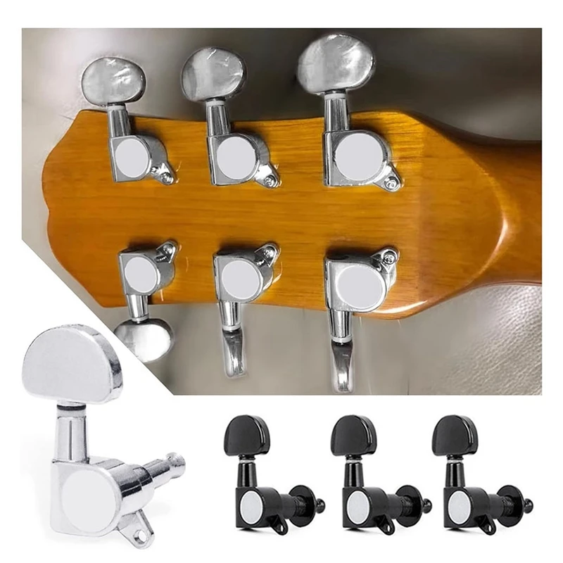 12PCS/2Set Electric Guitar Machine Heads Metal Tuners Mini Oval Tuner For ST TL Tele Tuning Pegs Black Silver-ABAF